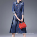 13CD1155 Ladies cotton denim maxi designer dress